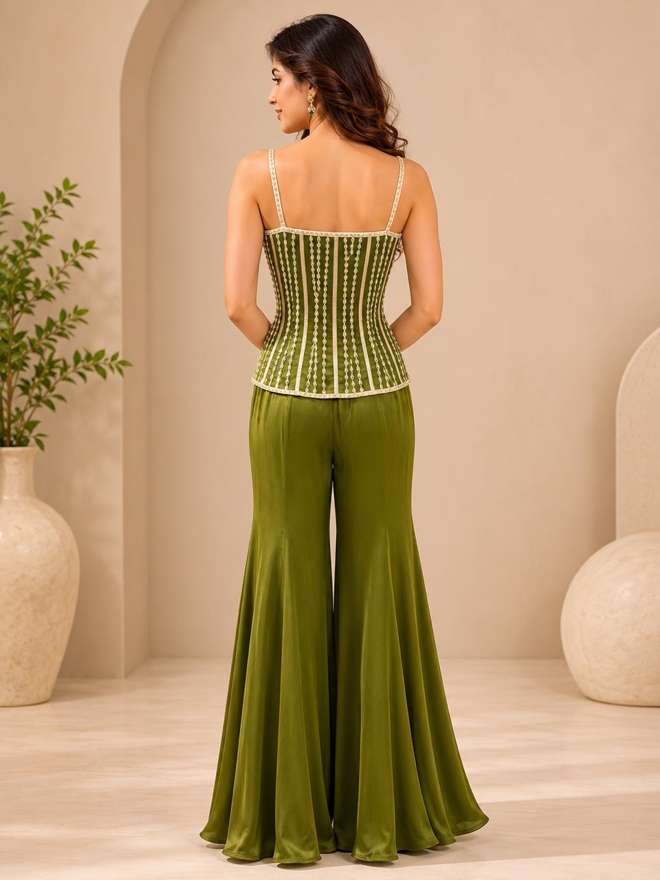 Olive Embroidered Corset Set