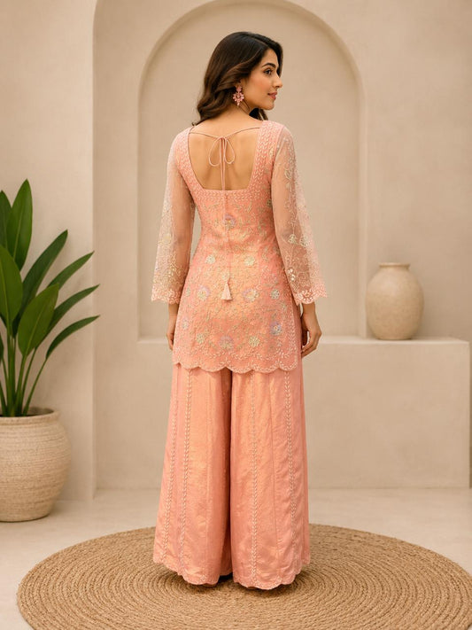Blush Pink Embroidered Sharara Set