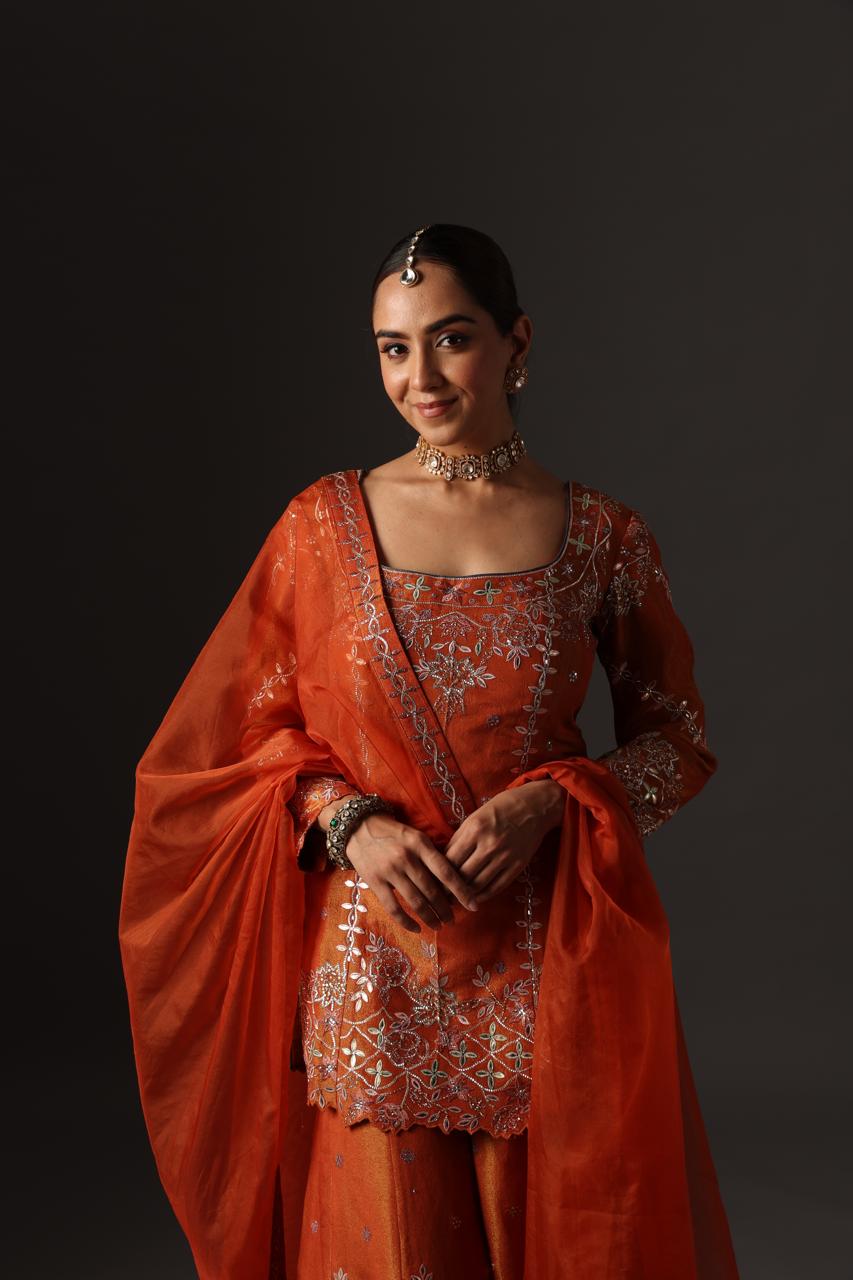 Rust Orange Sharara Set