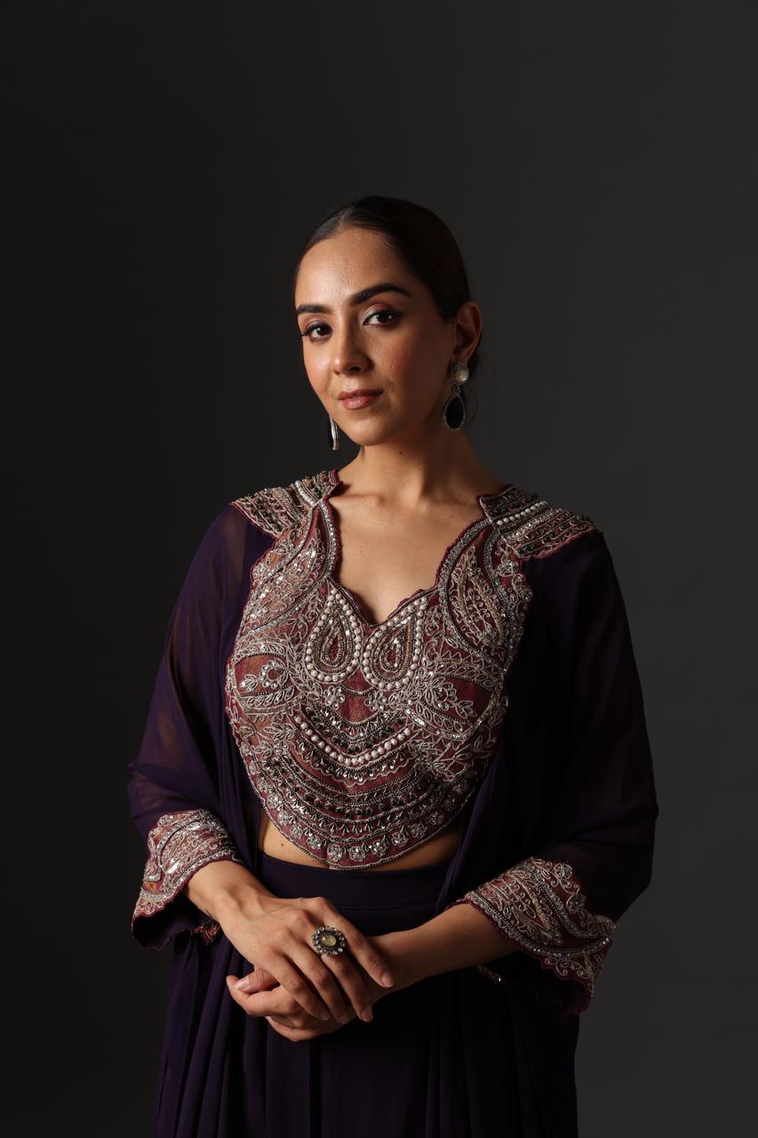 The Royal Aubergine Cape & Palazzo Set