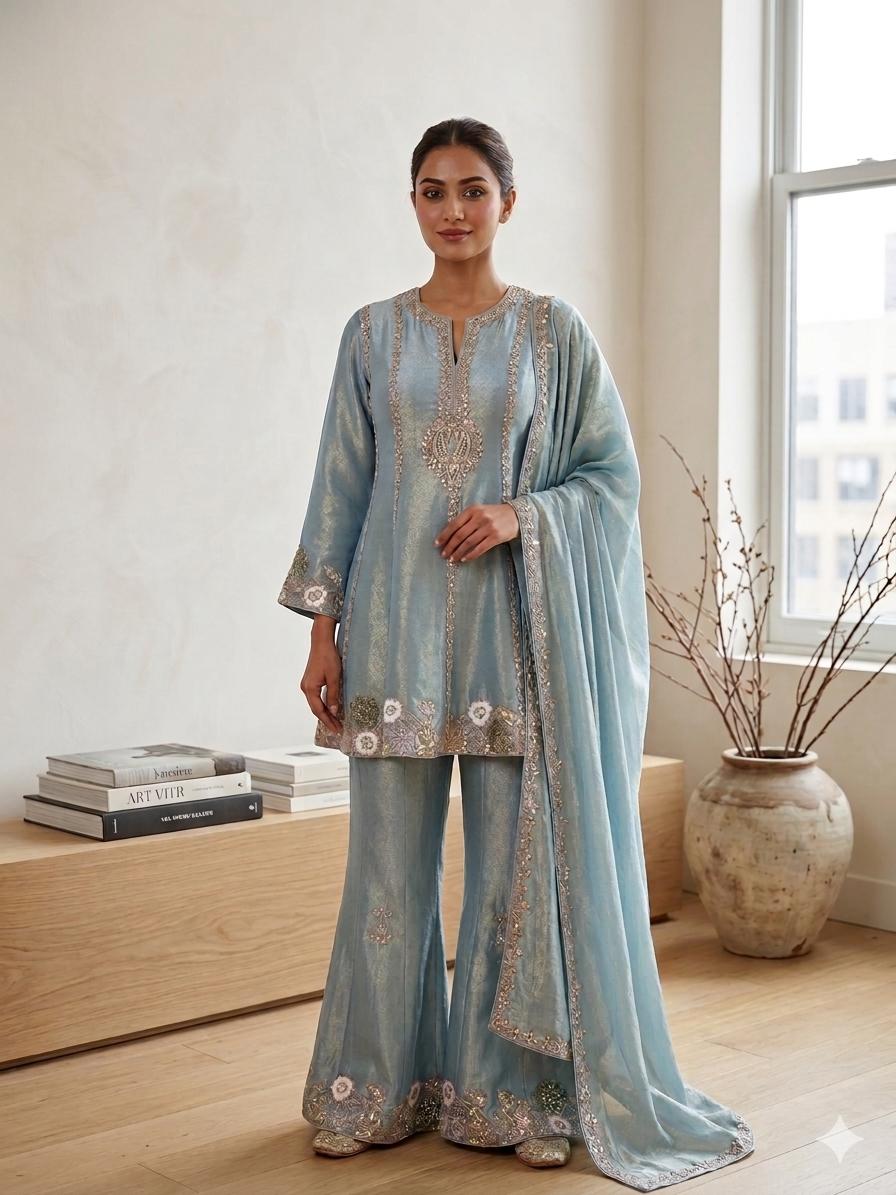 Sky Blue Sharara Set