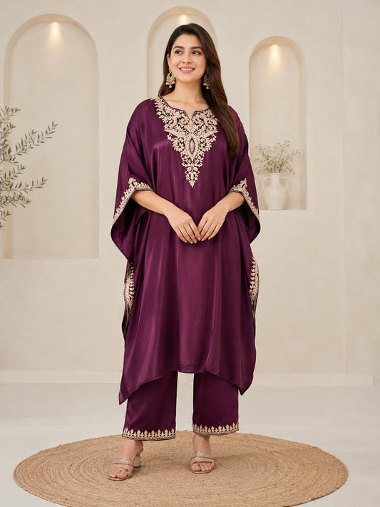 Royal Plum Embroidered Kaftan