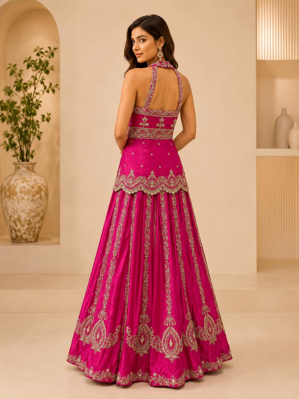 Fuchsia Embroidered Lehenga Set
