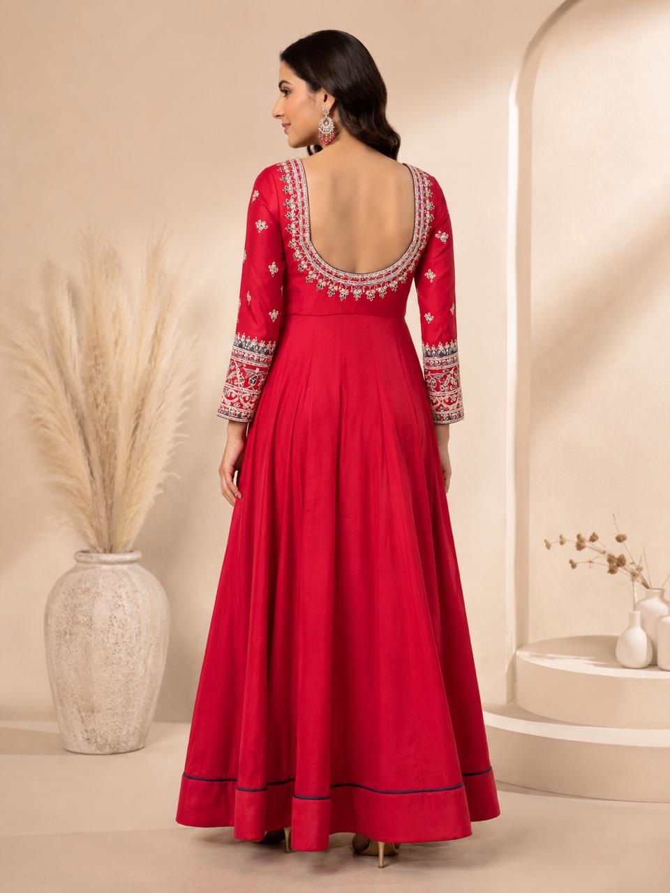 Red Anarkali Set with Embroidered Dupatta