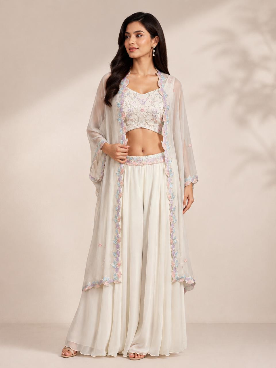 Elegant Ivory Georgette Cape
