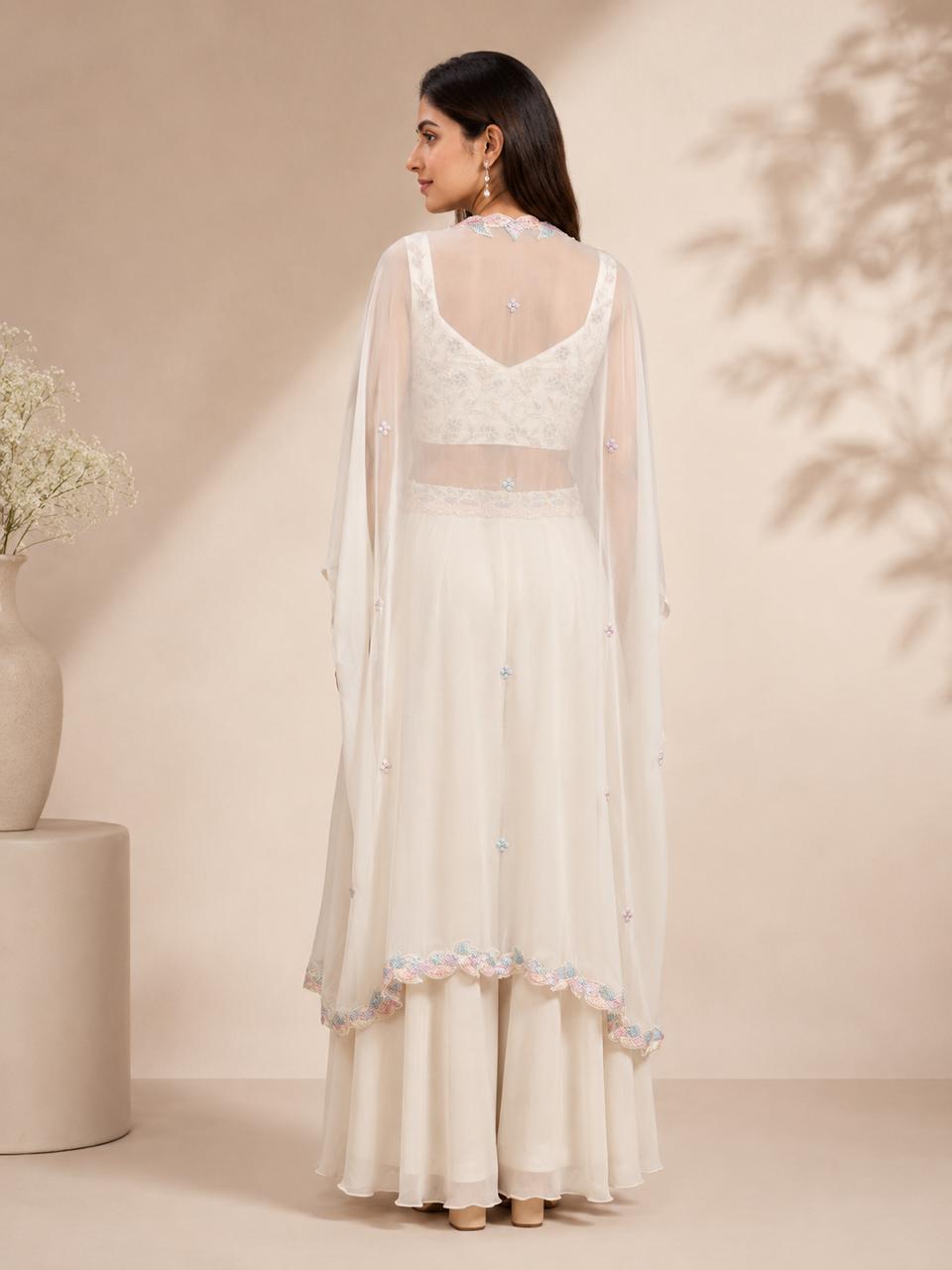Elegant Ivory Georgette Cape