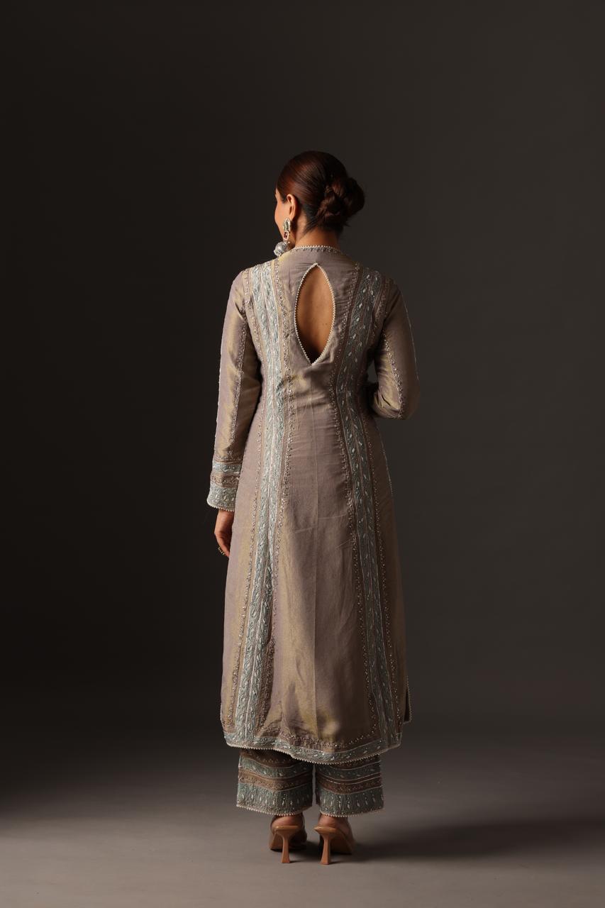 Moonstone Grey Tissue Straight Suit Set