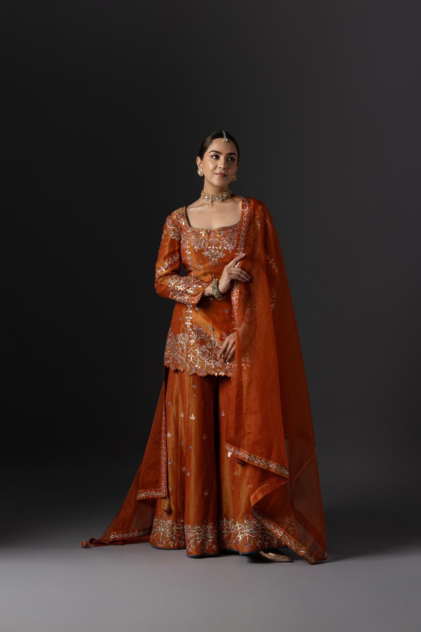 Rust Orange Sharara Set