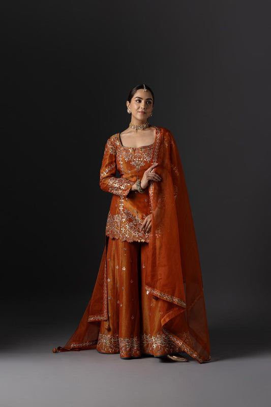 Rust Orange Sharara Set
