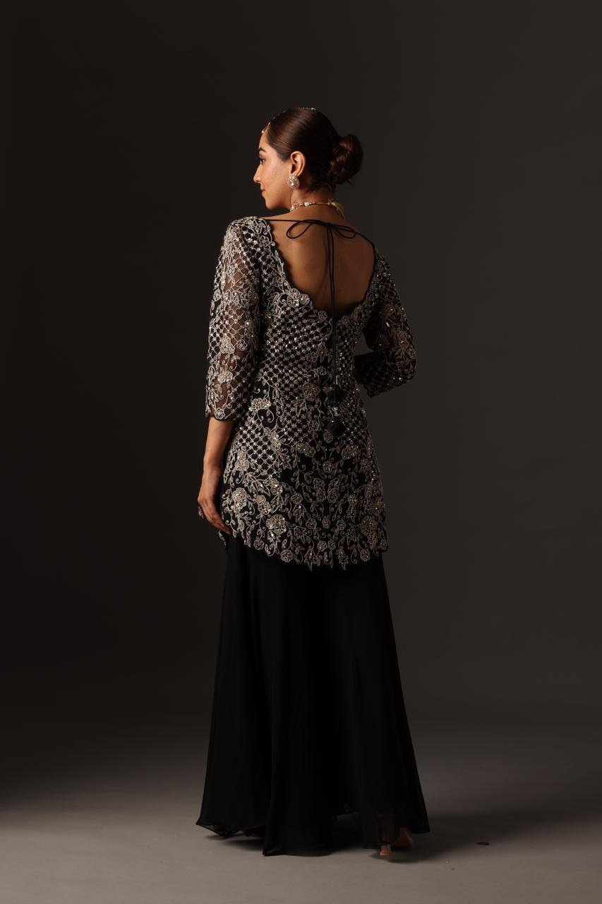 Midnight Black Embroidered Sharara Set