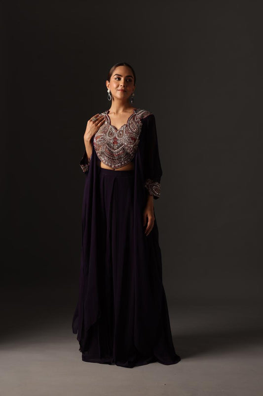 The Royal Aubergine Cape & Palazzo Set